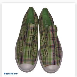Lauren Ralph Lauren plaid color tennis shoes, size 7